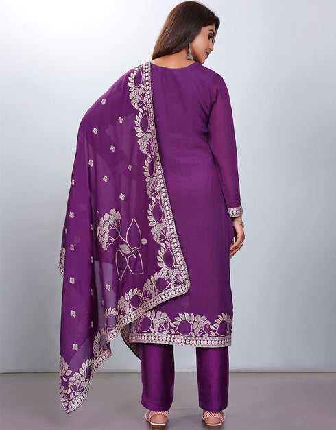 stylish purple viscose designer party wear readymade salwar suit with purple gadwal silk 13636-acy3930 Close-up View